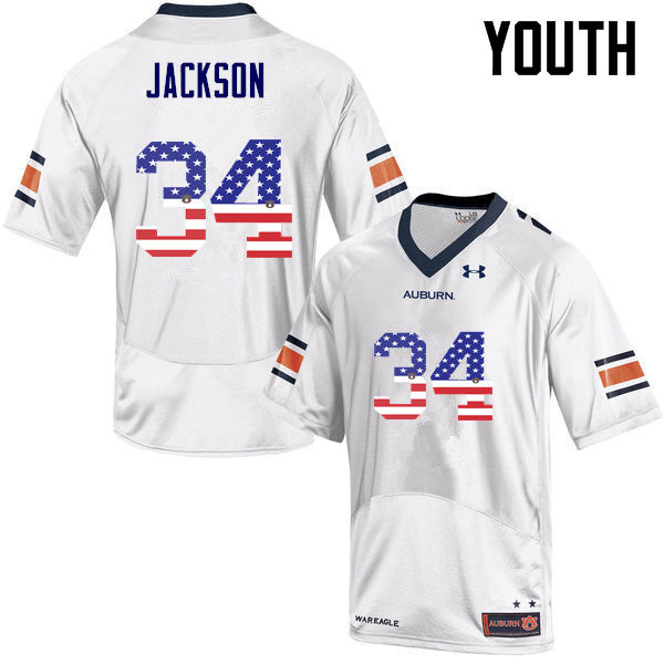 Youth #34 Bo Jackson Auburn Tigers USA Flag Fashion College Football Jerseys-White - Click Image to Close